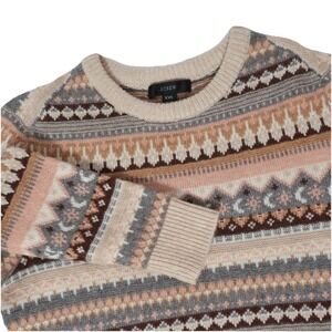 J Crew Sweater Fair Isle Lambswool Blend Crewneck Knit Prep Womens XXS Brown Tan